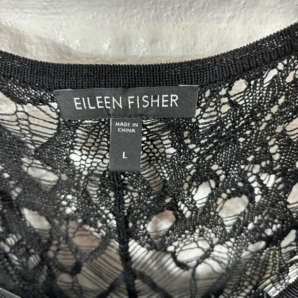 Eileen Fisher V-Neck Crinkle Lace Dress w/ Slip Large - Picture 5 of 6